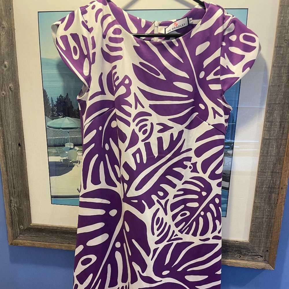 CK Bradley purple and white palm leaf dress, size M